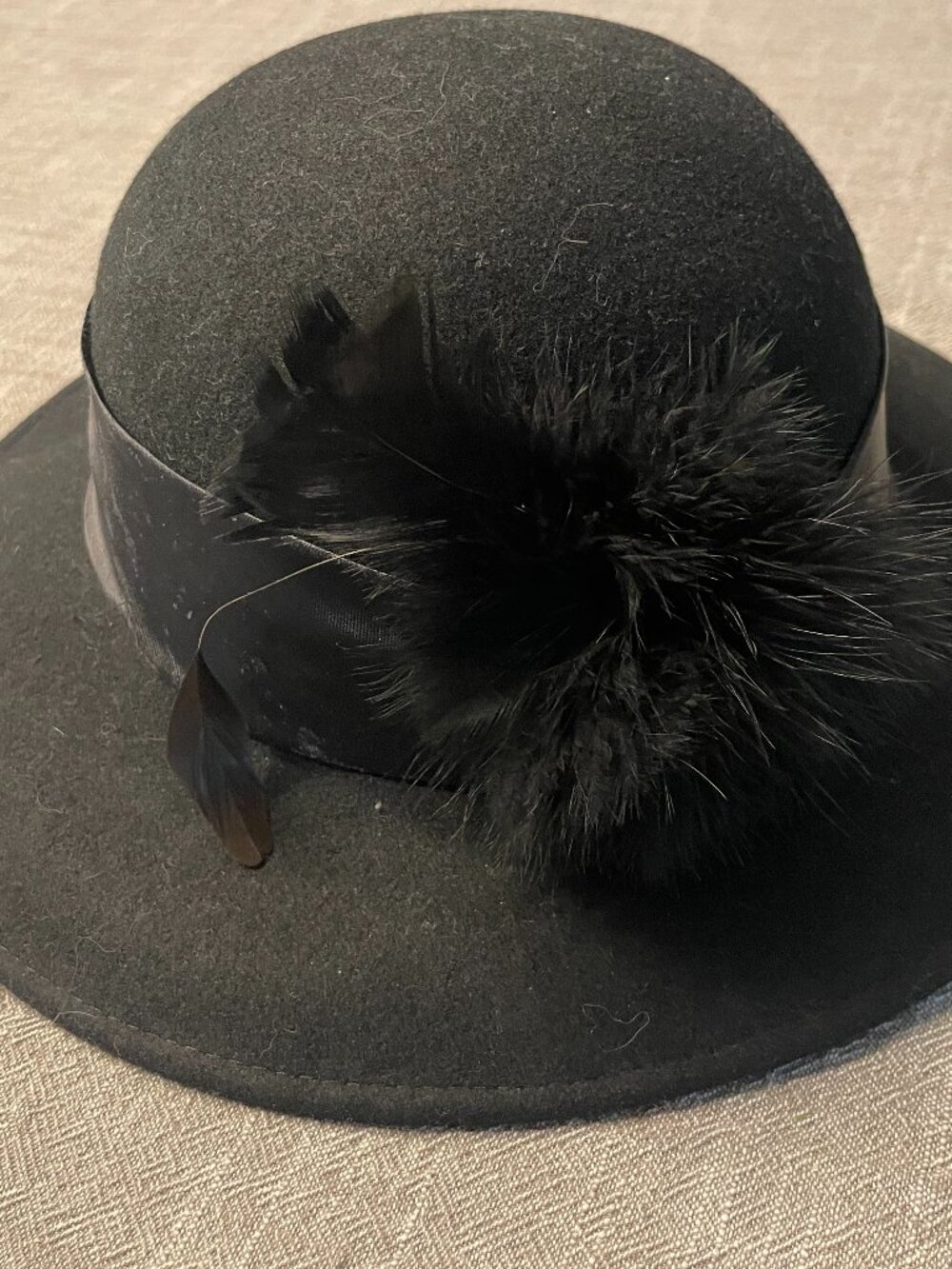 Amanda Smith 100% Wool Dress Hat Made in Italy Black Feather Women's - Picture 1 of 6